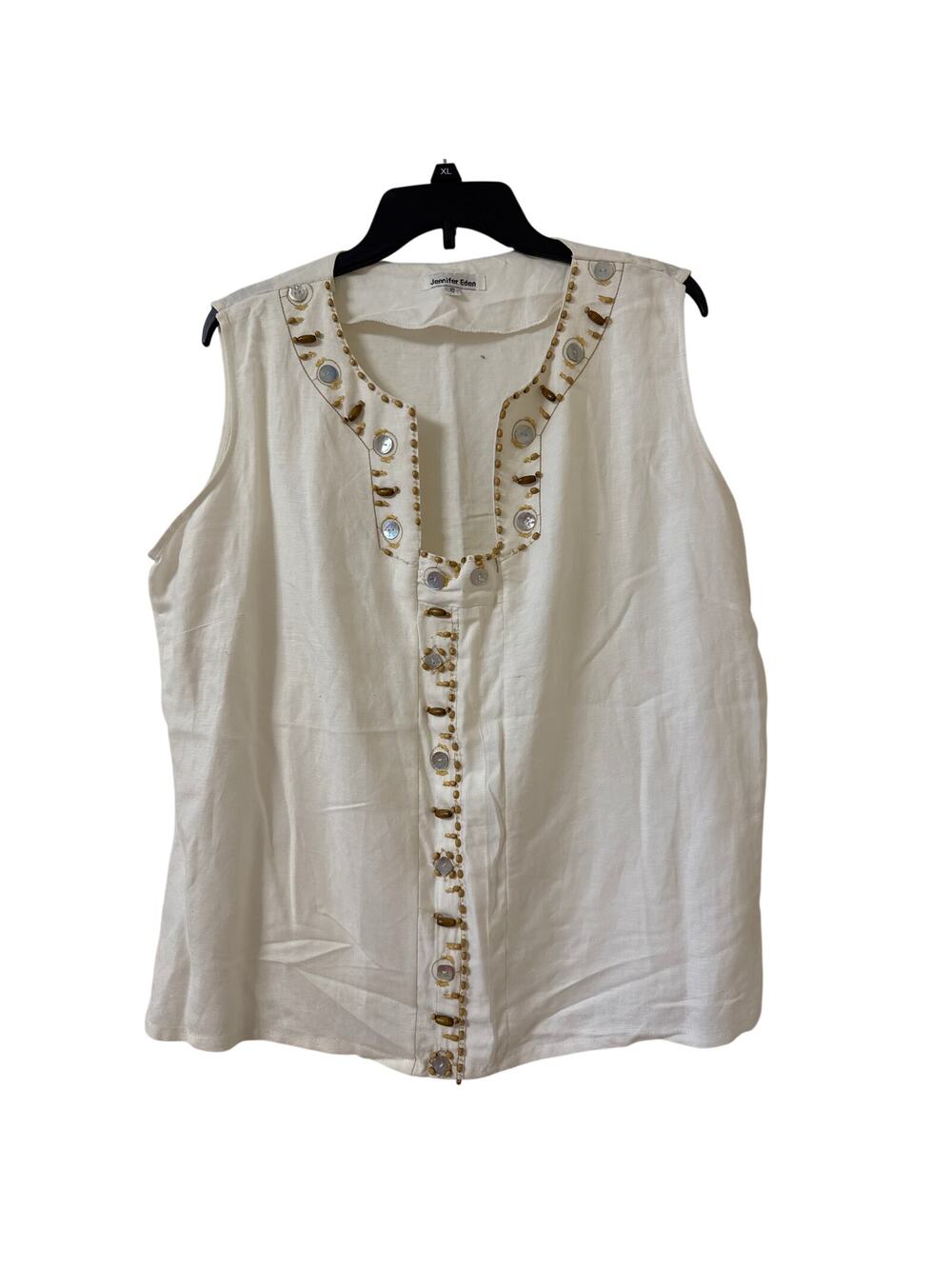 Jennifer Eden Size 16, 55% Linen Sleeveless Top Darts Hidden Zipper on the Side
